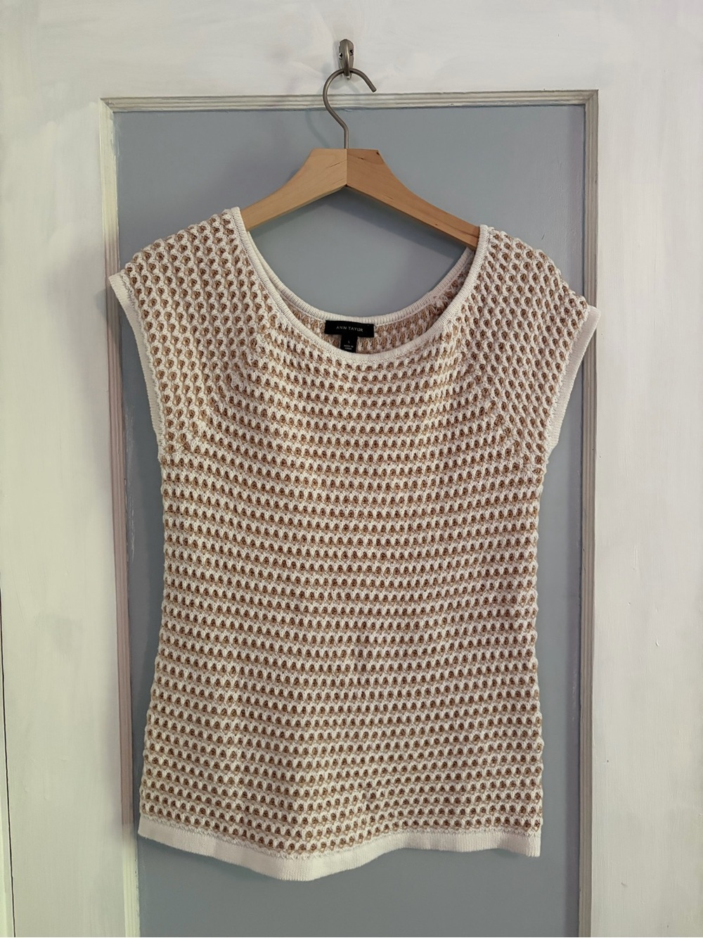 Ann Taylor Knit Sleeveless Sweater Short Sleeve Top - Cream & Tan